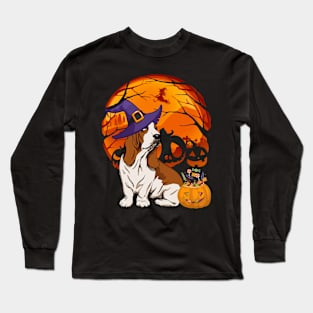 Basset hound pumpkin witch Long Sleeve T-Shirt